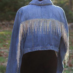 UPCYCLED Denim AB Rhinestone Fringe Jacket